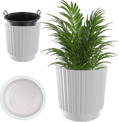 KADAX Decoratieve bloempot met binneninzetstuk, ronde bloempot, sierpot van kunststof, voor binnen en buiten (wit, 30 cm)