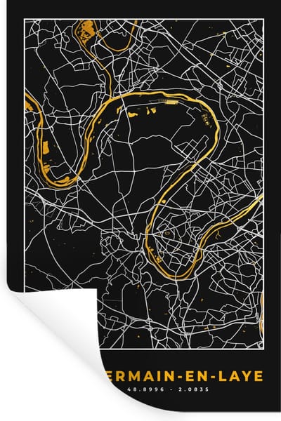 Muurstickers - Sticker Folie - Kaart - Plattegrond - Frankrijk - Saint-Germain-en-Laye - Stadskaart - 20x30 cm - Plakfolie - Muurstickers Kinderkamer - Zelfklevend Behang - Zelfklevend behangpapier - Stickerfolie