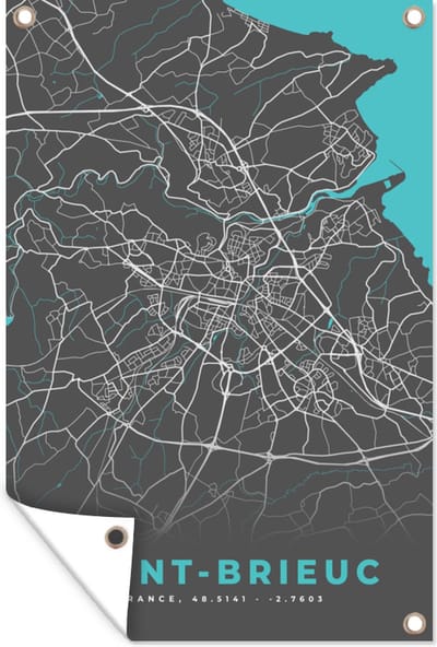 Muurdecoratie Saint-Brieuc - Stadskaart - Plattegrond - Kaart - Frankrijk - 120x180 cm - Tuinposter - Tuindoek