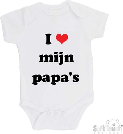 100% katoenen Romper "I mijn papa's" Unisex Katoen Wit/zwart/rood Maat 62/68