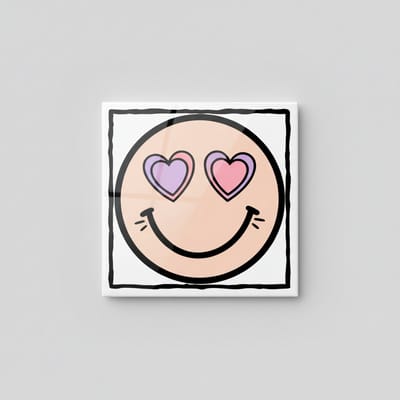 Smileytje Met Hartjes Ogen Tegel – Schattige Liefde Emoji Woondecoratie – Keramische Tegel 15 x 15 cm