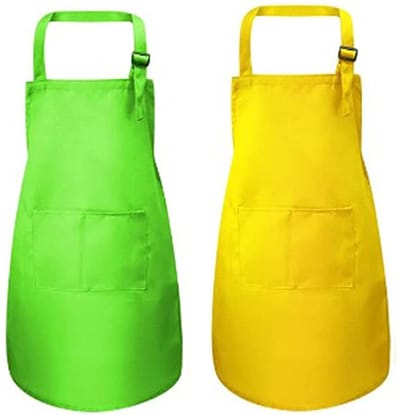 Dailygoody - Kookschort Kinderen - Verstelbaar - Met Tas - Geel/Groen - Koken en Schilderen - Duurzaam en Herbruikbaar - Geschikt voor 3-10 Jaar