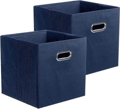 Opvouwbare Opbergdozen voor Kleding en Speelgoed - Set van 2, Stof met Metalen Handvatten, Donkerblauw, Ideaal voor Kasten en Organisatie