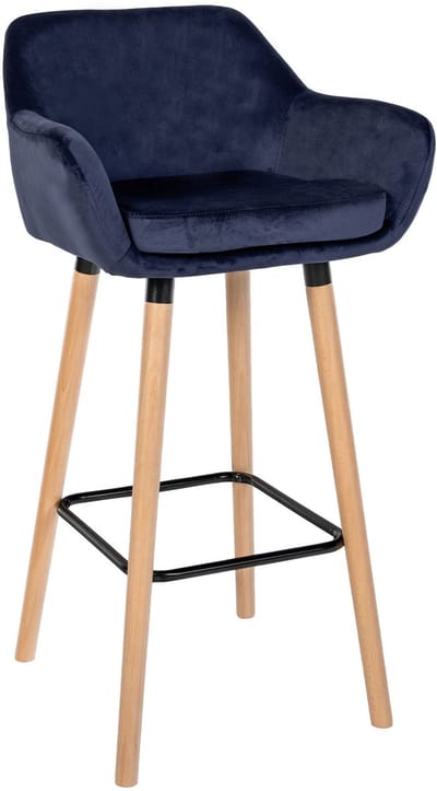 CLP Grant Barkruk - Met rugleuning - Moderne Barstoel - Beukenhouten Poten - Belastbaar tot 150 kg - Velvet - Fluweel - donkerblauw/natura
