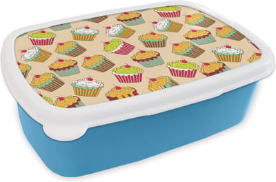 Broodtrommel Blauw - Lunchbox - Brooddoos - Patronen - Eten - Cupcake - 18x12x6 cm - Kinderen - Jongen