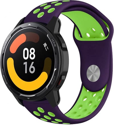 Strap-it Siliconen sport bandje - geschikt voor Xiaomi Watch S1 (Active/Pro) / Watch 2 Pro / Watch S3 / Mi Watch / Amazfit Balance / Amazfit Bip 5 - paars/neon groen