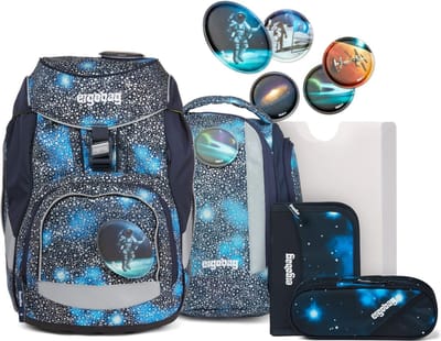 ergobag schooltas Pack Super Reflex Glow-Edition Schoolbag Set 6-delig Bär Anhalter durch die Galaxis blauw