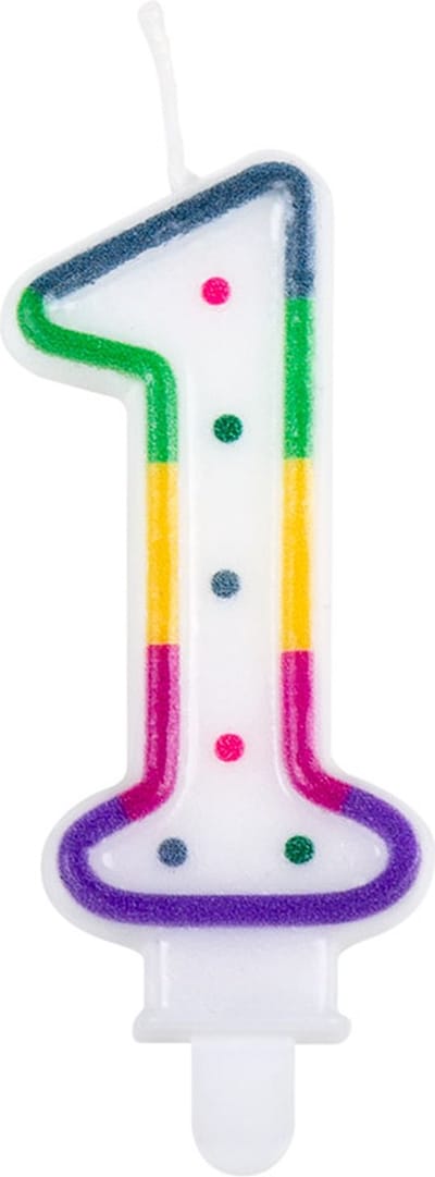 Boland - Kaarsje Confetti '1' Regenboog,Multikleurkleur - Verjaardag, Kinderfeestje, Tienerfeestje