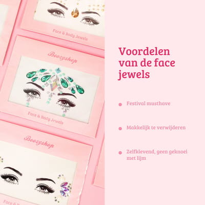 Boozyshop ® Glitter Face Jewels Ellen - Festival glitter gezicht - Rhinestones - Plak diamantjes - Zelfklevende plaklaag - Blauw, groen