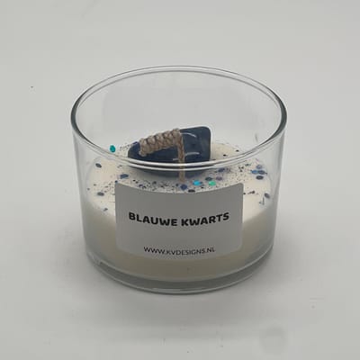 Kaars in glazen pot - edelsteen - Blauwe Kwarts