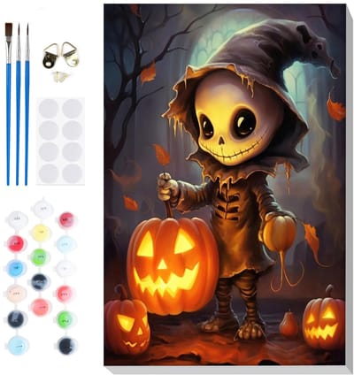 Dailygoods - Lxmsja Doodshoofd, schilderen op nummer, volwassenen, met lijst, 30 x 40 cm, schilderen op nummer, Halloween, doe-het-zelf set, volwassenen, met kwasten en acrylverf, handgeschilderd