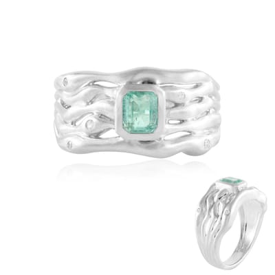 Cavill - Ring 925 Sterling Zilver Platina - 0,705 ct Paraiba Smaragd - 0,082 ct Zirkon - Moderne Achthoekige Damesring Elegant