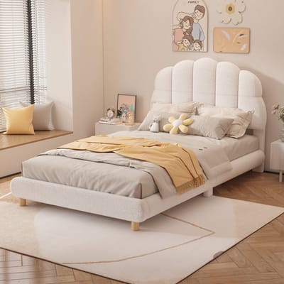 PHOEBE CAT Kinderbed - 90 x 200 cm - Imitatieviltstof - Leuk hoofdeinde - Wit