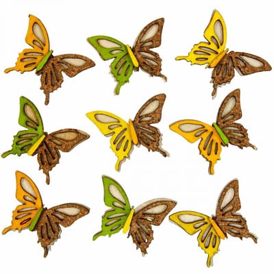 Strooidecoratie vlinders hout groen/geel/oranje 3×4cm 24 st, 42 Stück