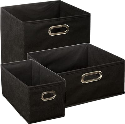 Set van 3x stuks opbergmanden/kastmanden 7/14/29 liter zwart van linnen 31 cm - Opbergboxen - Vakkenkast manden