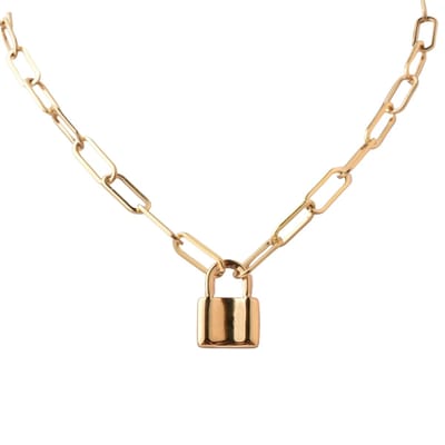 Ketting Dames Slotje - Goudkleurig - Halsketting Paperclip met Slot - Unisex - Moeder cadeau - Romantisch - Vriendinnen - Liefdes - Cadeau juf