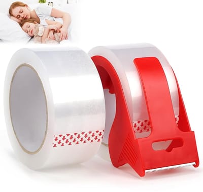 Duurzame Verpakkingstape 48mm x 66m voor Pakketten en Dozen, Transparante Plakband met Dispenser, Geluidsarme Hechtband voor Verzending
