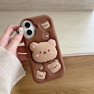 Voor Samsung Galaxy A16 A26 A36 A56 A15 A25 A35 A55 A14 A24 A54 Hoesje Leuke Beer 3D Cartoon Grip Tok Houder Siliconen Cover Galaxy A14 5G