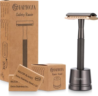 Safety Razor + Houder + 20 Scheermesjes Bamboe Milieuvriendelijk Set - Black