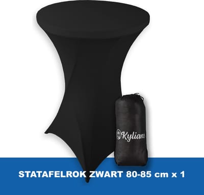 Statafelrok Zwart - 2 jaar garantie - met Opbergtas - ∅ 80-85 x 110 cm - Statafelhoes - Luxe Sta Tafelrok voor Statafel – Kras en Kreukvrije Hoes - Extra Dik - Kylians