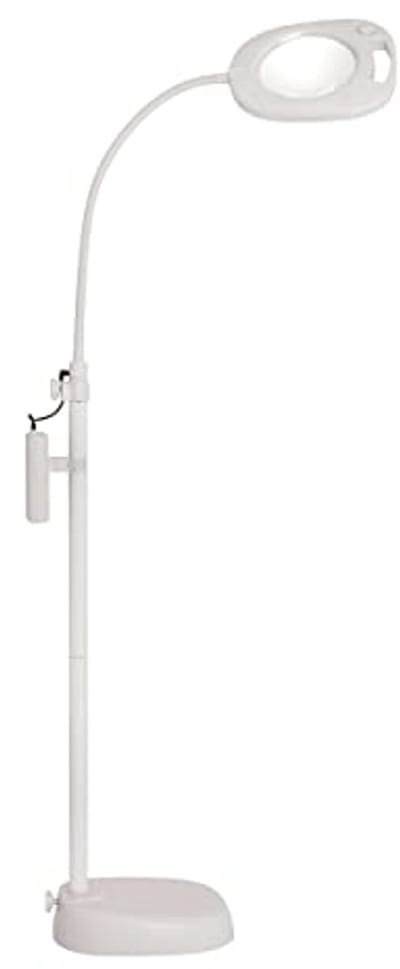 LED Vergrootglas Vloerlamp met Verstelbare Tafelarmatuur - Wit - Mains of Batterijvoeding