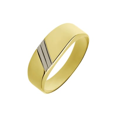 Lucardi Heren 14 Karaat gouden zegelring streep - Ring - 14 Karaat Goud - Goud - 19 / 60 mm