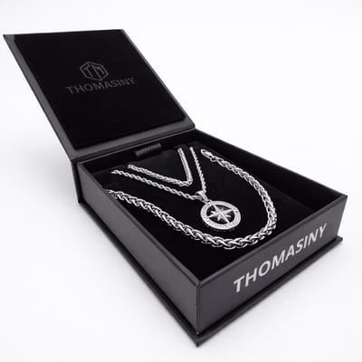 True North Cadeauset Zilver – 3-delige Herensieradenset met Poolster Hanger, Ketting & Armband – 316L RVS