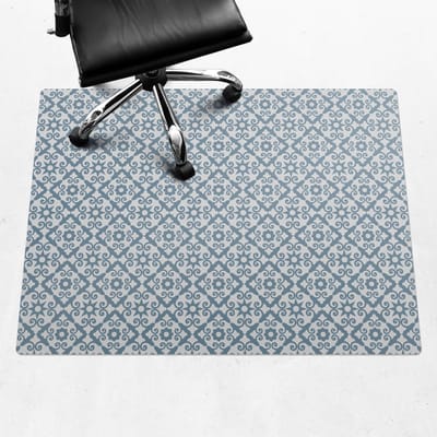 Wallfluent - Vloerbeschermer Bloemenornament - 120x90 cm - Blauw Bureau Stoel Mat - Rechthoekig - Vloerbeschermer PVC-Computer Stoel Mat-Kantoordecoraties - Boho-patroon