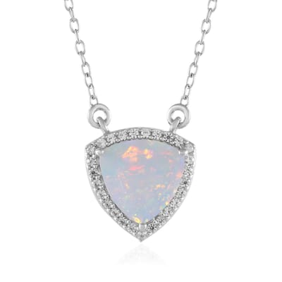 Cavill - Zilveren Halsketting - 925 Sterling Zilver Geplatineerd - Welo-opaal 1 77 ct Triljant - 27 Cambodja Zirkonia - Elegant Sieraad