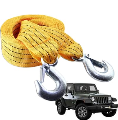 Nylon Sleepriem - Sleepkabel Haken - Voertuigen Slepen - Dubbellaags Polyester - 300x3.5 cm - Felgeel