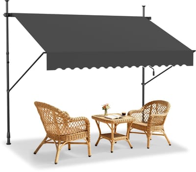 Breedte Zonwering Uitklapbare Klemmluifel 250cm Balkon Luifel Hoogteverstelbaar Met Handkraan UV-Bestendig & Weerbestendig Zonweringrolluik Zonder Boren Voor Buiten Terras (Donkergrijs) NAIZY