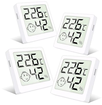 Hygrometer en Temperatuurmeter voor Binnen - Mini Luchtvochtigheidsmeter voor Woonkamer, Babykamer en Broeikas - Set van 4