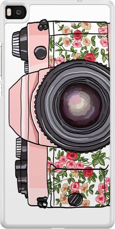 Casimoda® telefoonhoesje - Geschikt voor Huawei P8 - Hippie Camera - Zwart TPU hoesje - Backcover - Multi - Camera