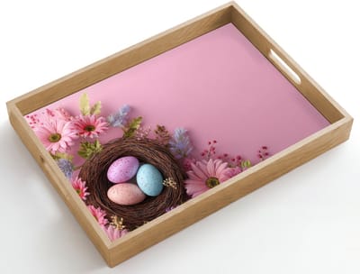 Dienblad hout 50x35 cm - Schootdienblad - Vogelnestje - Paaseieren - Bloemen - Pastelkleuren - Borrelplank rechthoek - Plateau dienbladen