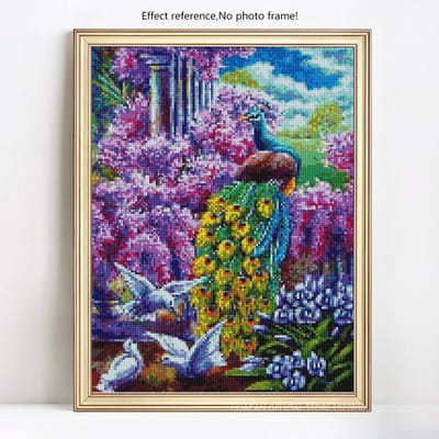 Diamantborduurwerk Pauw Diamantschilderij Volledige Ronde Aankomst Dieren Diamant 20X30 blue