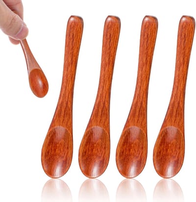 Dailygoods- Kruidenlepel 10 cm - Houten Lepel - Set van 4 Stuks - Ideaal voor Suiker/Zout/Specerijen - Lotushout - Compact Formaat