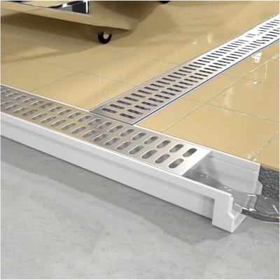 Afvoergoot Kit - Drainagesysteem Regenwater - Wateroverlast Voorkomen - Roestvrijstalen Rooster - 60x10x15cm - Grijs