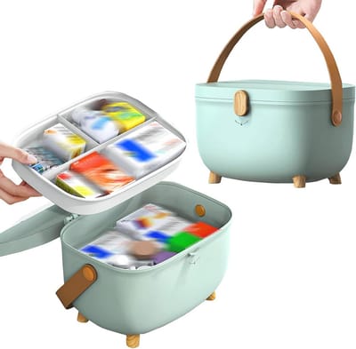 Severnier Medicijnbox, medicijnbox, medicijnbox, huisapotheek met 2 compartimenten, medicijnenopslag, medicijnorganizer voor geneesmiddelen voor thuis, buiten (groen)
