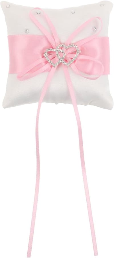 Ringkussen Decoratief - Bruiloft Accessoire - Huwelijksceremonie - Met Strik Detail - 9x9 cm - Roze