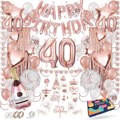 Fissaly 40 Jaar Rose Goud Verjaardag Decoratie Versiering - Helium, Latex & Papieren Confetti Ballonnen