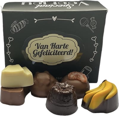 Bonbons - "Van Harte Gefeliciteerd!" - 225 gram - Assorti Topkwaliteit - Doosje met teksten - Cadeauverpakking