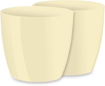 Garronda Plantenpot Bloempot 2 stuks - Kunststof - Rond – Plantenbak – Ecru35 - 28, H=25,1cm - GD-DON-DA-2P