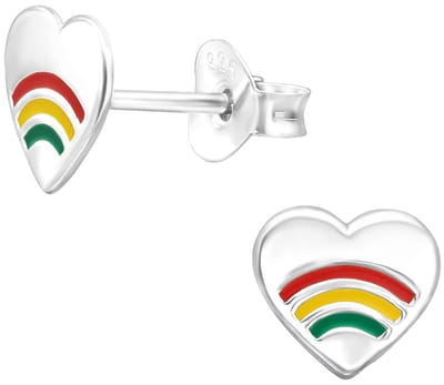 Joy|S - Zilveren hartje oorbellen - 7 mm - hart met regenboog - kinderoorbellen