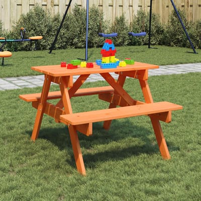 vidaXL Picknicktafel voor 4 kinderen met parasolgat massief vurenhout