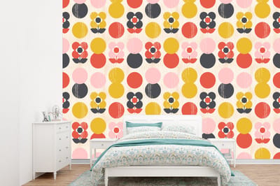 Behang - Fotobehang Retro - Design - Bloemen - Pastel - Breedte 360 cm x hoogte 260 cm