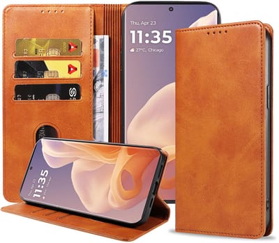 Geschikt voor Motorola Edge 50 Fusion / Moto G85 Telefoonhoesje Kunstleer met Magnetische sluiting en Pasjeshouder Bookcase met Klepje - Walletcase with Cardslot - Bruin - Smartphonica geschikt voor Motorola Edge 50 Fusion;Motorola Moto G85