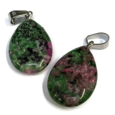 Aramat Jewels | Hangers | Groene Zoisiet Druppel Hanger natuursteen | | | |15mm | Staal | Volwassenen | Verkleurd niet