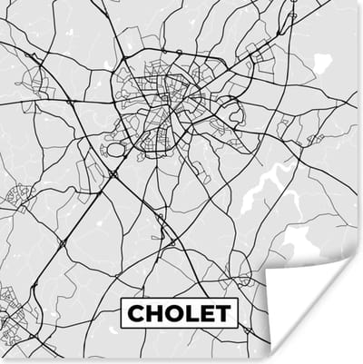 Poster Plattegrond - Kaart - Stadskaart - Frankrijk - Cholet - 100x100 cm XXL