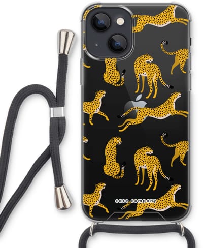 Case Company® - Hoesje met koord geschikt voor iPhone 13 mini hoesje met Koord - Luipaard - Telefoonhoesje met Zwart Koord - Bescherming aan alle Kanten en Over de Schermrand