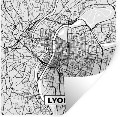 Muurstickers - Sticker Folie - Frankrijk - Lyon - Stadskaart - Plattegrond - Kaart - 100x100 cm - Plakfolie - Muurstickers Kinderkamer - Zelfklevend Behang XXL - Zelfklevend behangpapier - Stickerfolie